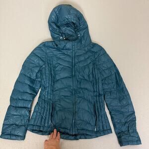Andrew Marc Women’s Small Teal Packable Down Puffer Jacket Hooded S